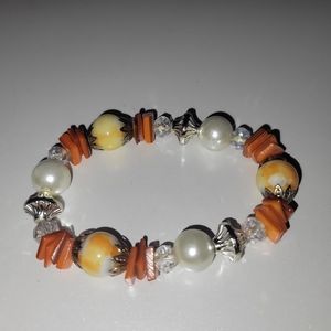 Orange Beaded Stretch Bracelet